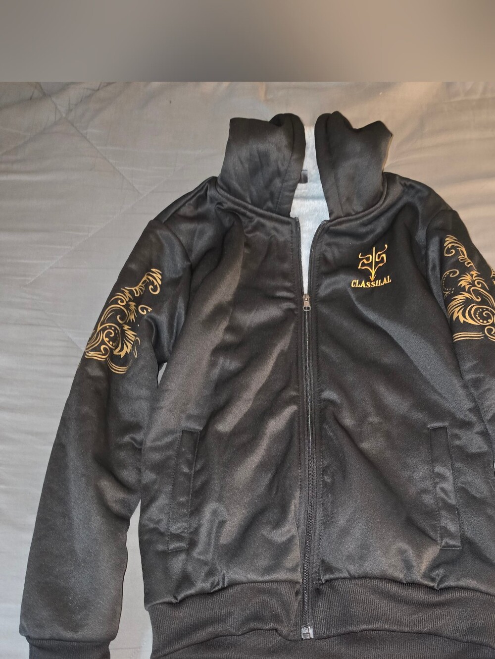 Classilal Black Zip-Up Jacket with Gold Embroidered Detail